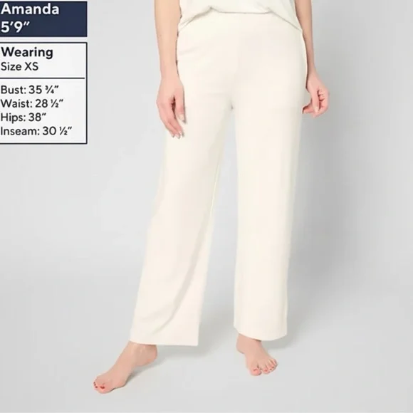 Cozy Earth Women's Rib Knit Bamboo Lounge Pull On Pajama Pant Small Ivory NEW